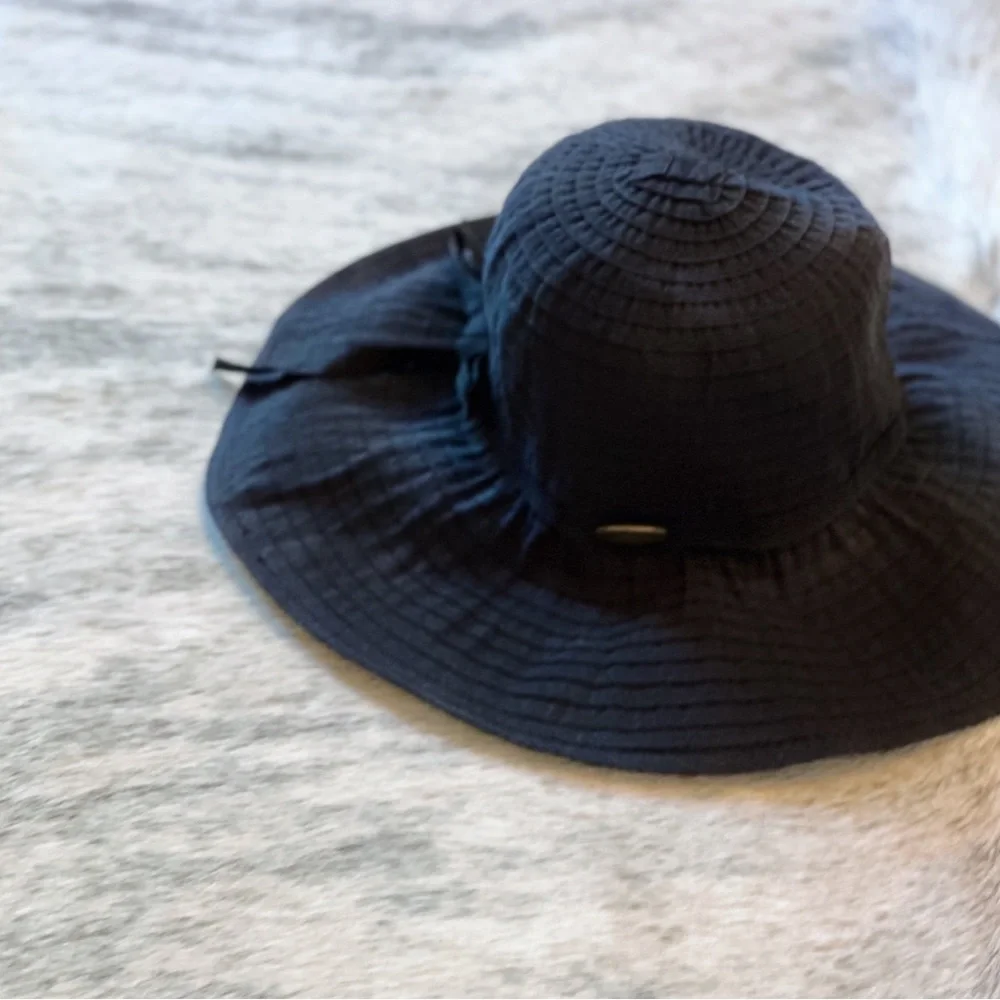 NWOT Cappelli Straworld Black Oversized Ribbon Sun Hat UPF 50+ 5” Brim, Packable - Picture 8 of 14